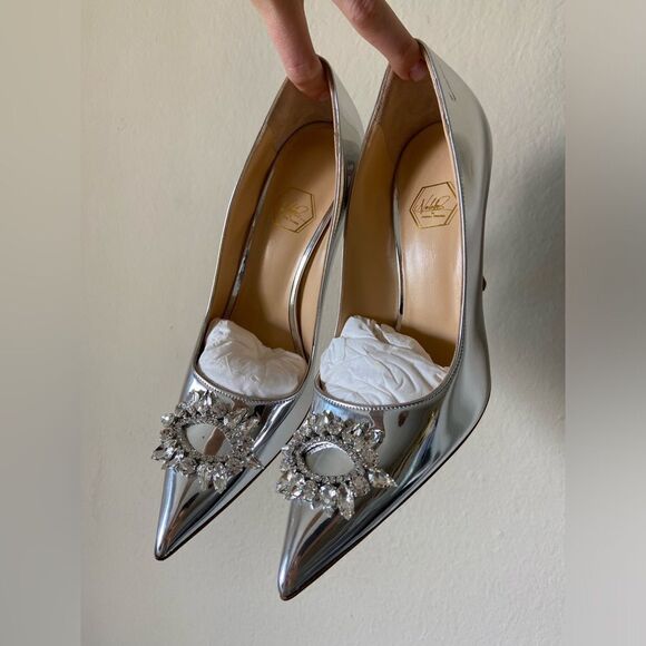 Nalebe Lirum By Amina Means Mirror Silver Pumps Crystals Size 7 - Picture 7 of 15